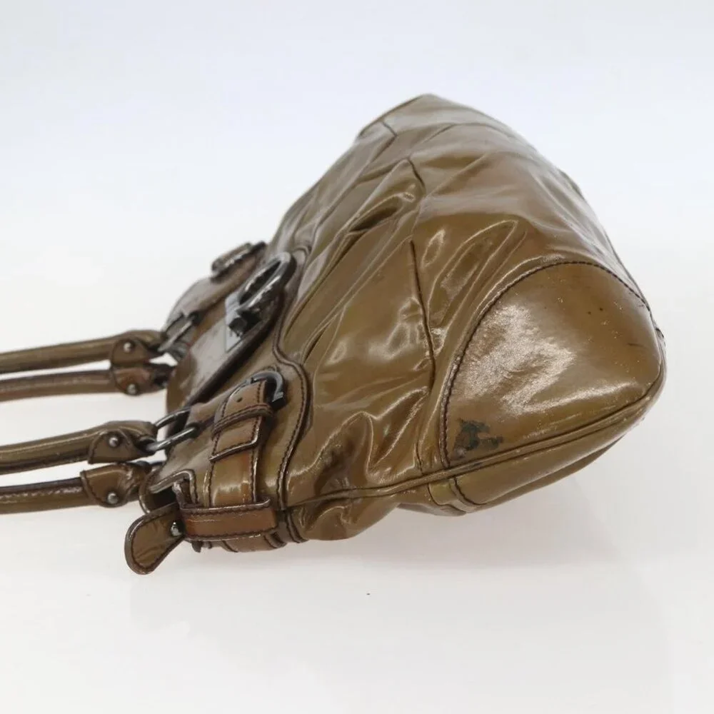 Authentic Salvatore Ferragamo Gancini Shoulder Bag Enamel Brown Silver - Picture 11 of 16